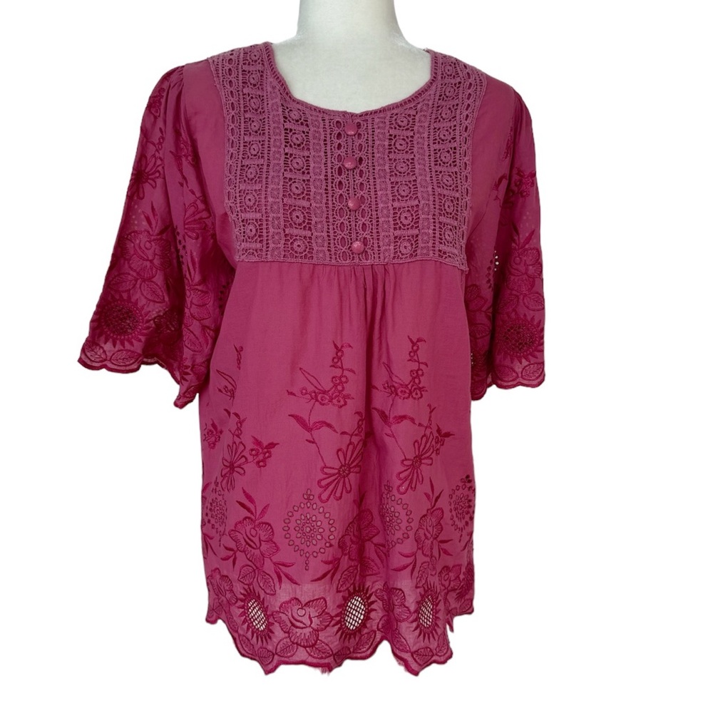 MAD Style Pink Blouse with Embroidered Flower Print